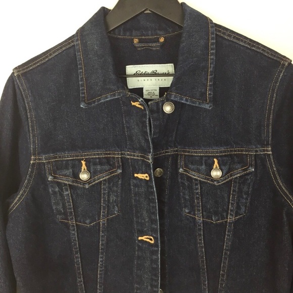 Eddie Bauer Jean Jacket Dark Denim Blue Trucker M - Picture 3 of 8